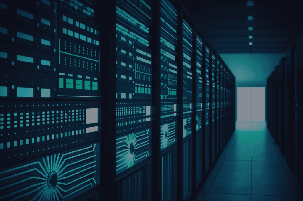 Modern data centre with server racks and network systems, illustrating cybersecurity and IT infrastructure