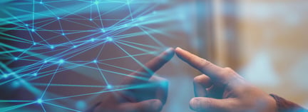 Hand touching a digital network interface